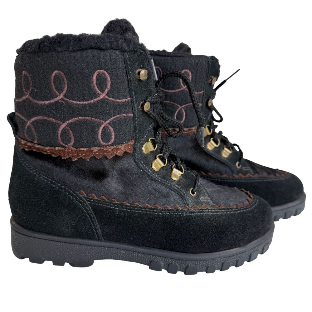 Khombu Cheyenne Women's Black Suede/Goat fur Lace Up Ankle Winter Boots Size 7M